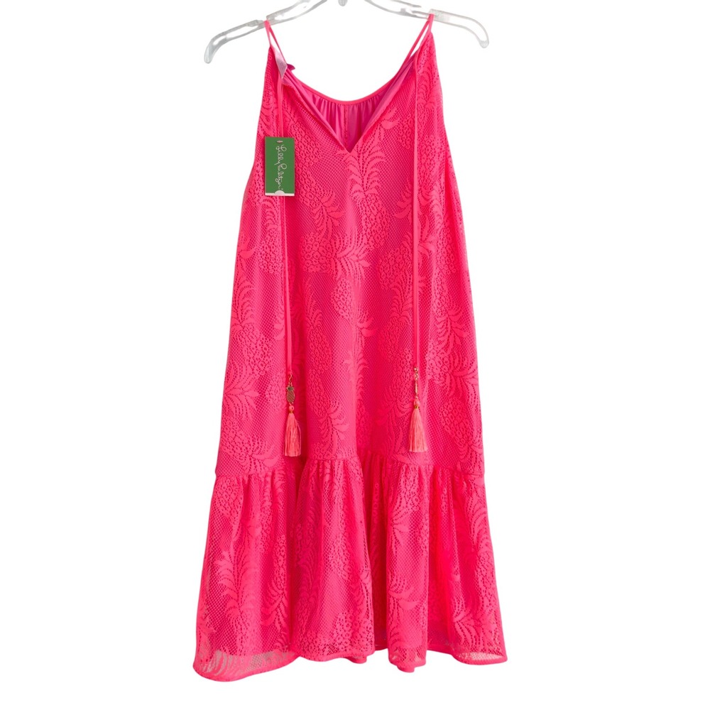 Lilly Pulitzer XL Isabeau Hot Pink Pineapple Lace Ruffle Dress NWT BarbieCore